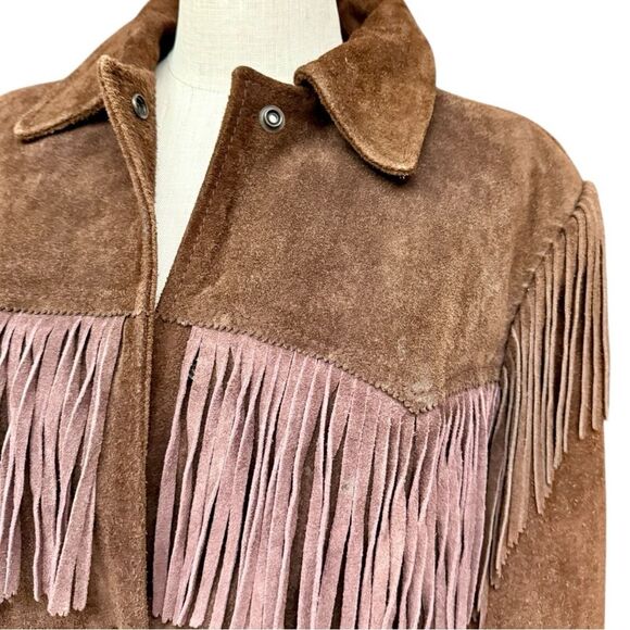 Vintage Brown Suede Leather Fringe Jacket Medium fit Montgomery Ward The Tannery - Picture 7 of 12